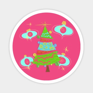 Christmas Tree with Blue Ornaments Vintage MCM Cartoony Magnet